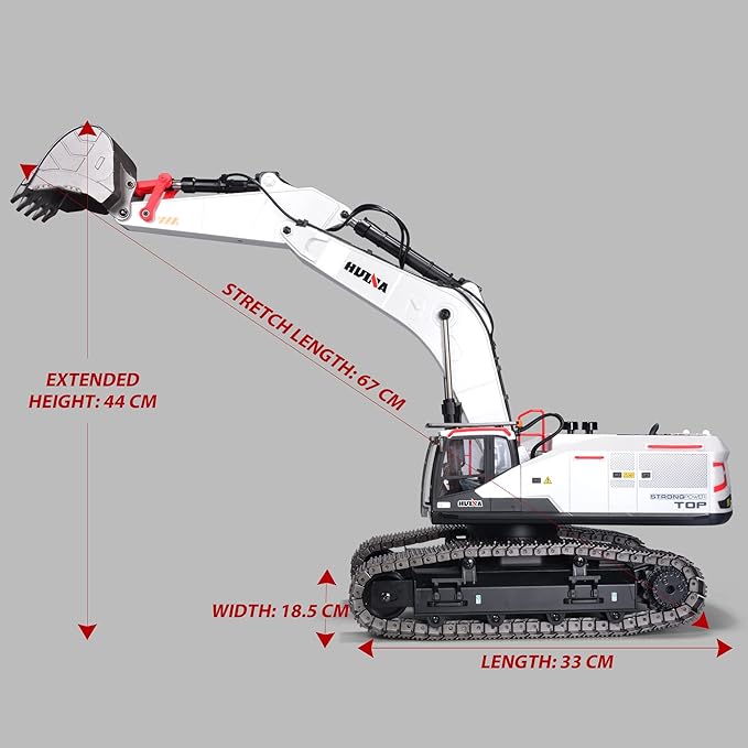 HUINA 1594 Metal RC 1:14 Excavator 28 Channel Digger Construction Vehicle Hobby Outdoor Gift Remote Control Tractor Crawler Toy Lights Sounds 4 attachments and 2 Rechargeable Batteries - 2026 Model