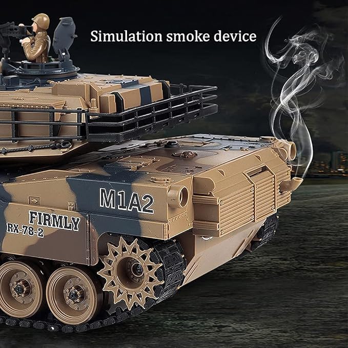 fisca 1/18 Remote Control M1A2 RC Tank with 2.4Ghz 15 Channel Smoking - Abrams Main Battle Tank that Military Toy for Kids and Adults