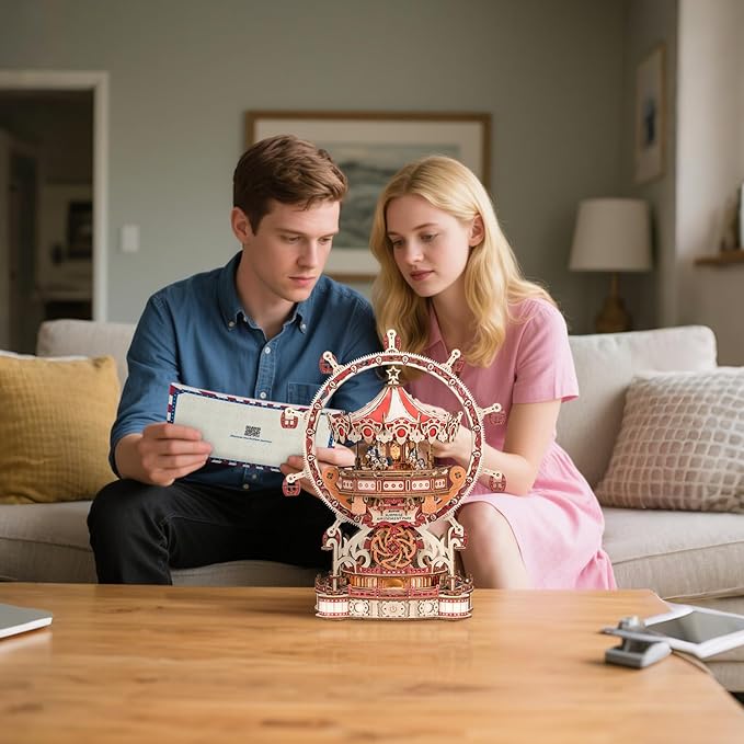 3D Puzzles for Adults Wooden 3D Puzzle Model Surprise Amusement Park Music Box Toys Building Kits DIY Wood Crafts Cool Toy Hobbies for Men Women Creative Assembly Gifts