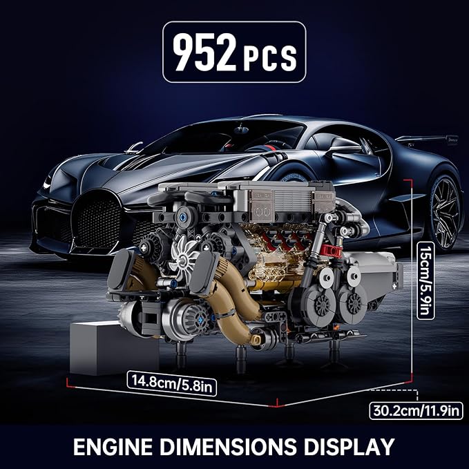Mould King W16 Engine Kits That Runs Build Your Own Twin V8 Engine Visible Car Motor Blocks Set Physical Science Experiment Models for Teens Best STEM Toy Gifts for 14+ and Adult 10131 (952 Pcs)