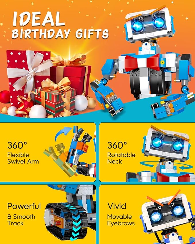 aukfa STEM Robot Toys Building Kits Building Toys for Boys Age 8-12 App &amp Remote Control Blocks Engineering Science Learning Educational Coding DIY Stem Projects Robot Gifts for Boys &amp Girls