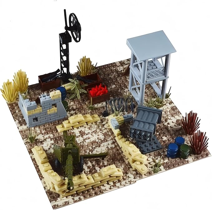 General Jim's Battle Scene Military Base Building Blocks Fort Set - 399 Pieces Historical Building Block Model Set | Includes Vehicles Forts and Soldiers