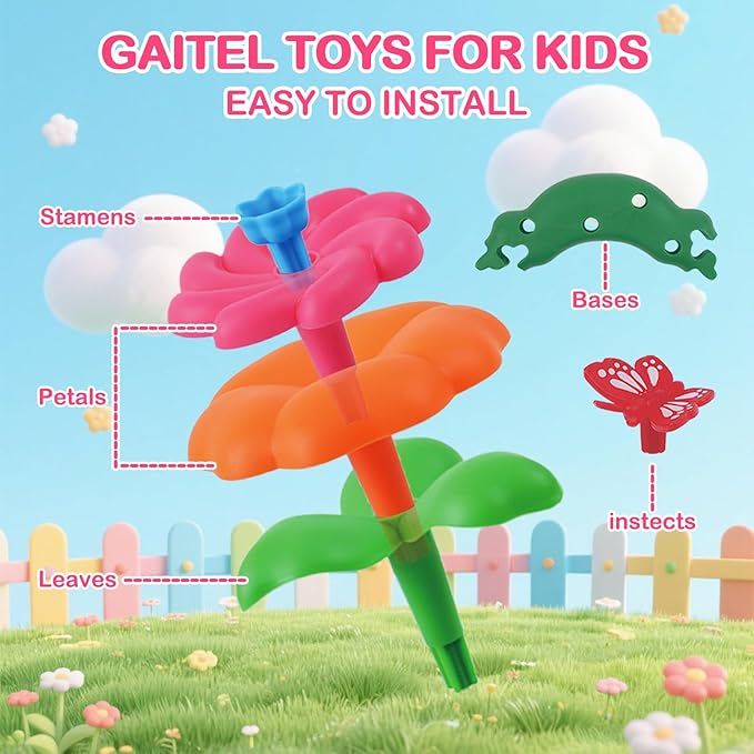 Flower Garden Building Toys for 3-7 Year Old Girls - Best Birthday Gifts for Toddler Ages 3-5 5-7 Educational Kit with 120+ Pieces Stacking Pretend Play Set for Preschool Kids