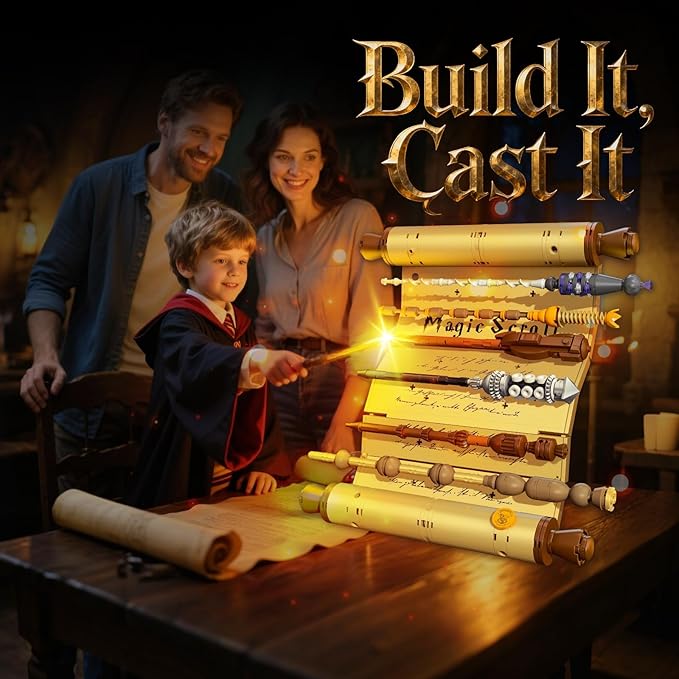Sosuy Magic Scroll Wand Building Blocks Set — Wizard Scroll Kit with 6 Active Wands Collector Display Model Construction Ideal Gift for Fantasy Movie Fans for Kids Teens Adult 761 Pcs 8+