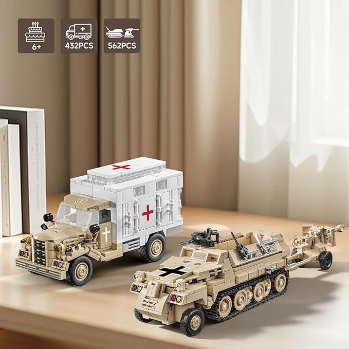 WWII Military Vehicle Opel Blitz Truck &amp Armored Halftrack Building Toy Compatible with Lego Military Set Great Gifts for Adults &amp Kids Age 8+ (994PCS)