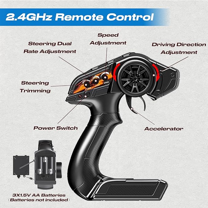 1:8 All Terrain Off Road RC Car 50KM/H Racing Drifting Climbing Monster Truck 2.4Ghz Remote Control LED Lights 2 Rechargeable 2600mAh Batteries Birthday