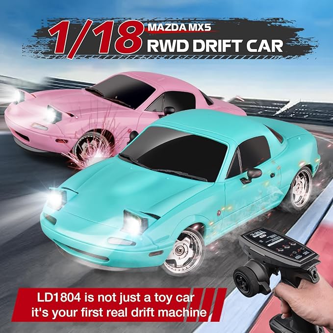 1/18 RC Drift Car LD1804 Mini Mazda MX-5 Remote Control High Speed Drifting Car RTF 2.4GHz RWD Miata RC Vehicles with Gyro LED Lights for Toy Gifts