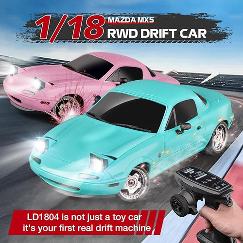 1/18 RC Drift Car LD1804 Mini Mazda MX-5 Remote Control High Speed Drifting Car RTF 2.4GHz RWD Miata RC Vehicles with Gyro LED Lights for Toy Gifts