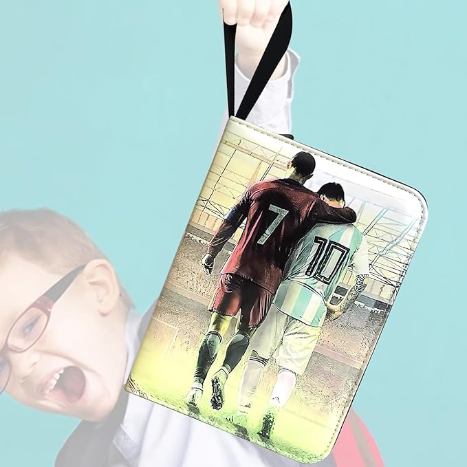 Soccer Card Binder - 900 Capacity 9-Pocket Trading Card Album 3 Ring Card Holder Binder Waterproof PU Leather Zip Closure Perfect Christmas Birthday Gift for Kids &amp Collectors