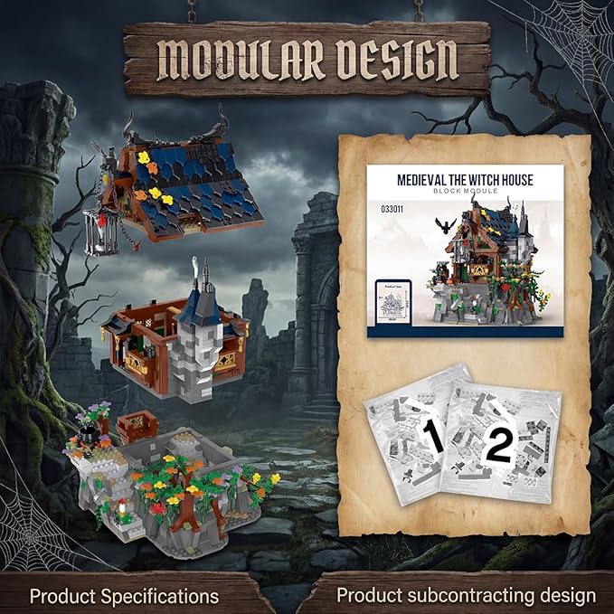 Medieval Modular Halloween Haunted Mansion Building Set for Adults - Castle Architecture with Cave Detachable Roof &amp Detailed Interior
