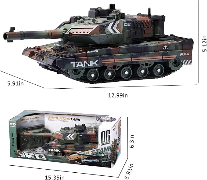 RC Tank That Shoots - 2.4Ghz Remote Control Army Tank with Smoke Lights Sounds 360° Rotating Turret Auto Demo 13 Channel Military Vehicles Model Gift for Boys 6-8