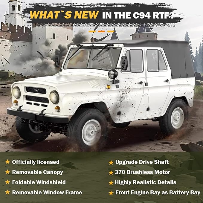 ARRIS WPL C94 UAZ-469 1/12 RC Crawler 4WD RC Rock Crawler Truck RTF Off-Road Military RC Car Hobby-Grade Trail Truck for Adults