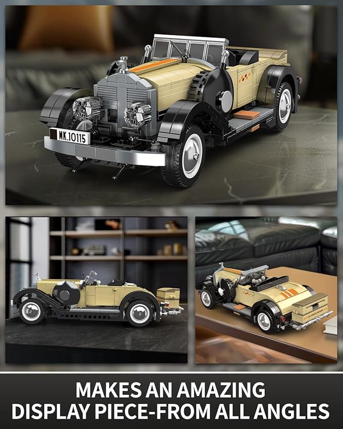 Mould King 10115 Classic Vintage Car Building Kit Retro Car Building Blocks Sets 1:16 Scale Convertible Sports Cars Display Model Collectible Set for Adults to Build Toys for Youth(897 Pieces)