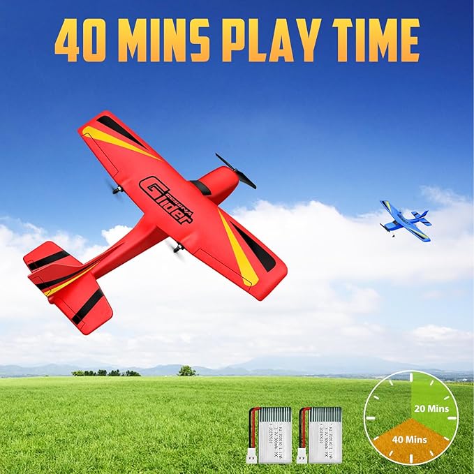 HAWK'S WORK 2 CH RC Airplane RC Plane Ready to Fly 2.4GHz Remote Control Airplane Easy to Fly RC Glider for Kids &amp Beginners (Red)