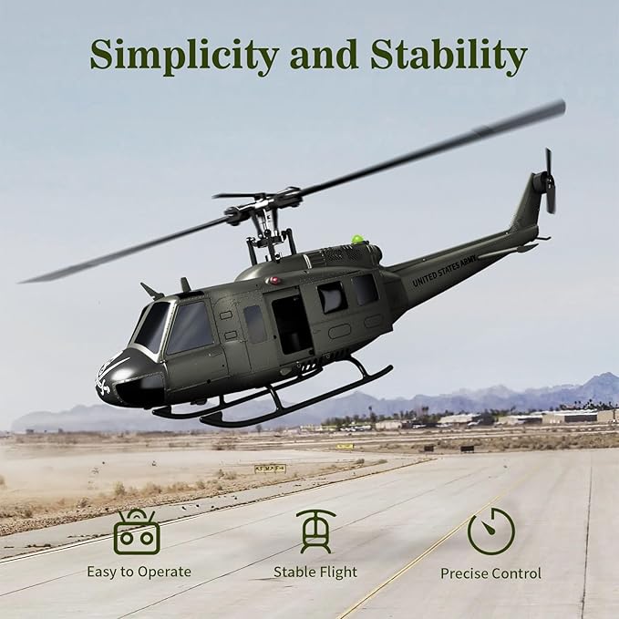 Carmanon UH-1 RC Helicopter - Huey Collectable Remote Control Helicopter with Auto-Hover for Adults Beginners 1/27 Scale 2 Batteries