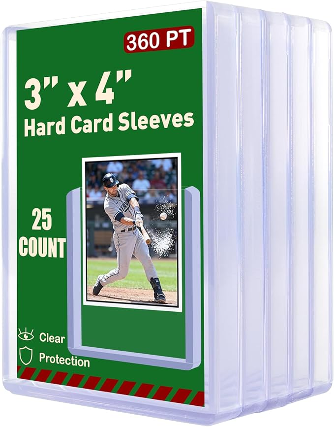 360pt 3x4 Hard Card Sleeves - 25Pcs Hard Plastic Top Loaders Card Sleeves for Trading Cards Top Loader Card Holder Fit for Thick Baseball Basketball Hockey Football Games and Memorbilia Cards