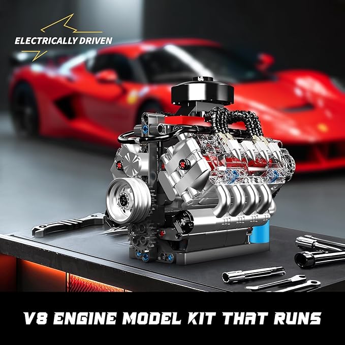 Mould King 10171 V8 Engine Model Kit Mini V8 Engine Kits That Runs Build Your Own Car Model Engine with Motor Collectible Building Blocks for Adults DIY STEM Construction Toys for Display