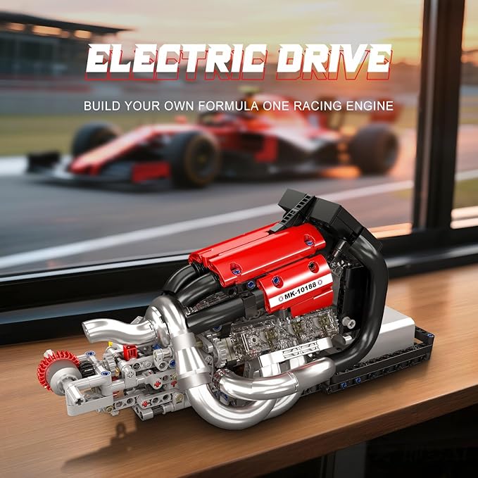 Mould King Racing Car Engine Model Kit 980+Pcs Motorized Mini Engine Kits That Runs Build Your Own Model Engine with Gearshift &amp Battery Building Blocks for Adults DIY Construction Engineering