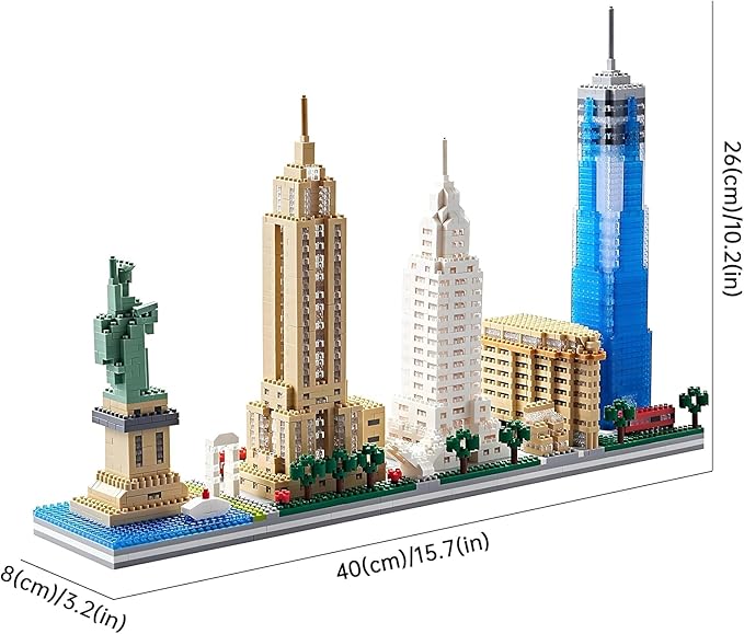 Architecture New York City Skyline Micro Mini Building Blocks Sets New York Landmark Building Kits Model Toys Gift for Adults Kids Teens 3452 PCS