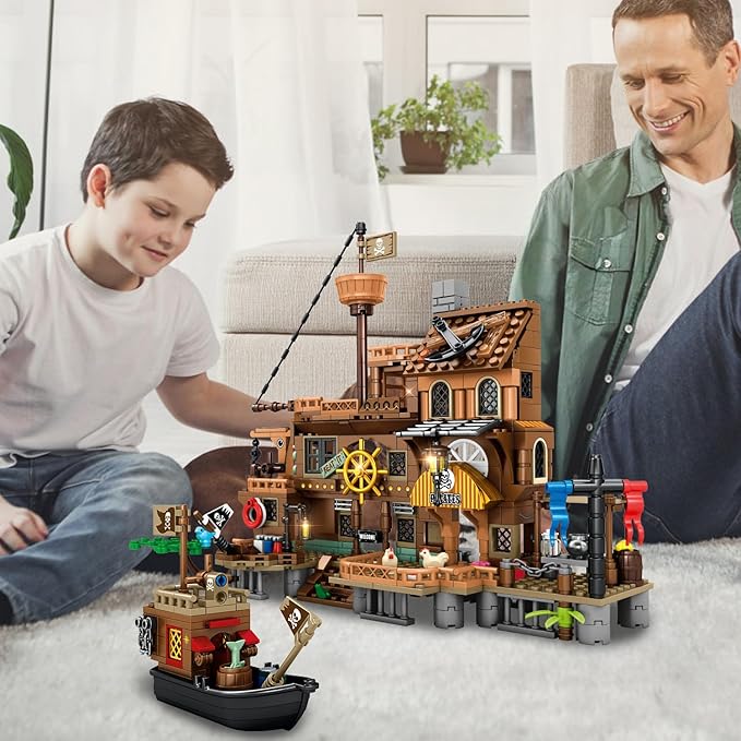 RiceBlock Pirate Ship Building Toys Pirate Wharf Themed City Store Building Bricks Sets for Boys Age 8-12 573 Pieces