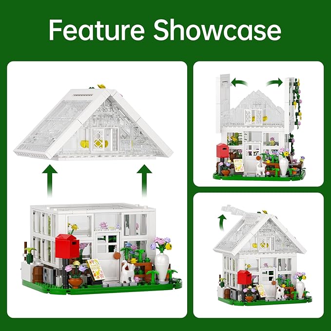 Girls Flower House Building Sets Compatible with Lego Friends Sets for Girls 8-12 Greenhouse Building Toys with LED Lights Garden House Model Christmas Holiday for Friends Kids Adults (484pcs)