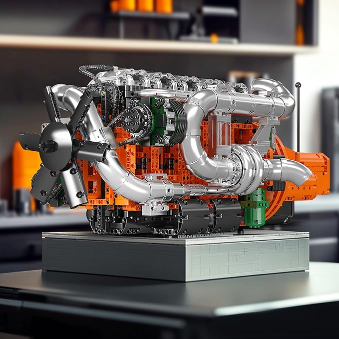 Mould King 10200 V8 Engine Model Kit for Truck MOC Engine Model Kit with Transmisslon Engineering Model Building Kit with Battery 3236 PCS
