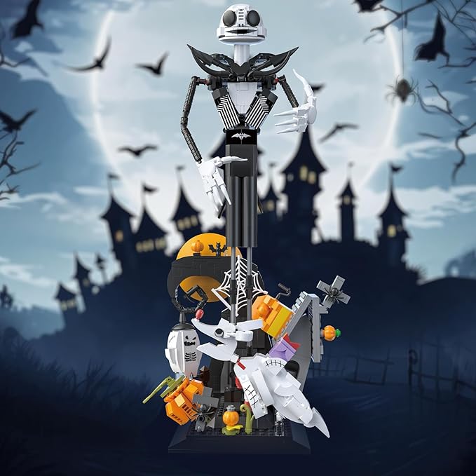 Horror Skull Building Set Before Christmas Haunted House Building Blocks Set Pumpkins and Skeleton Ghosts Halloween Christmas Building Toys Gifts for Movie Fans Adults