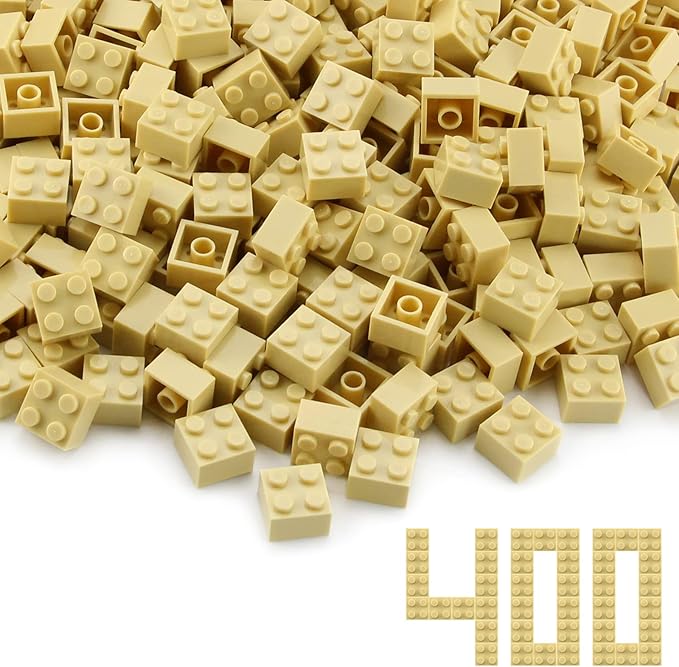 Feleph 2x2 Bricks Tan 400 Pieces Parts Basic Building Creative Play Blocks Set Toy Accessories Compatible with 3003 Major Brick Brands