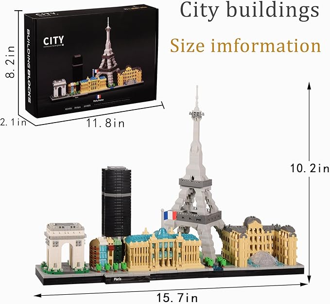 Paris Skyline Architecture Adult Building Blocks Set 3680PCS with Eiffel Tower and The Louvre Assembly Collection Micro Bricks 3D Model for Teens Age of 14+