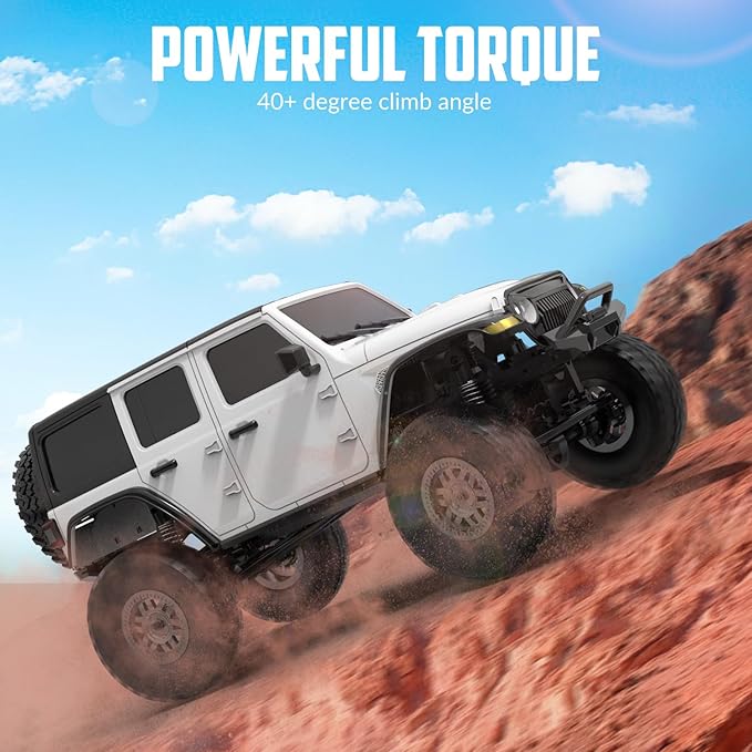 RACENT 1/24 RC Crawler 4WD Off Road All Terrain RC Monster Truck Rock Climbing with led Light Waterproof Hobby Grade Toys with 4 Batteries for Adults (White)