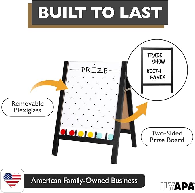 Ilyapa Board - Large Portable Prize Drop Game for Events and Trade Show - 21 x 30 Inch Double Sided - Wooden A-Frame Whiteboard Sign Eraser