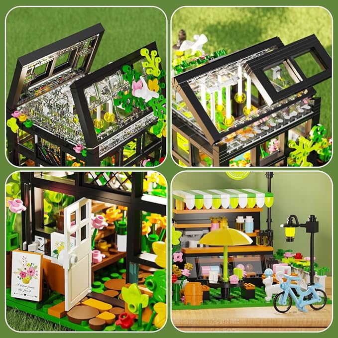 Flower House Building Set with LED City Street House Flower Shop Building Blocks Toy Valentine Gift for Girls 8-12 Year Mini Brick 680pcs