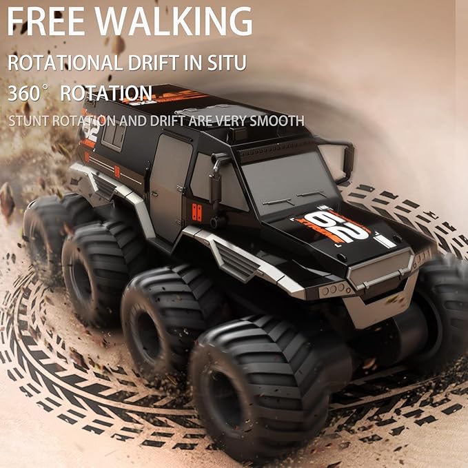 1:12 Large Amphibious Remote Control Car Monster Truck - 8WD All Terrain Waterproof RC Toy for Kids 7.4V High-Speed Remote Control Car for Boys Girls Ages 6-12 Perfect Birthday Gifts -Black