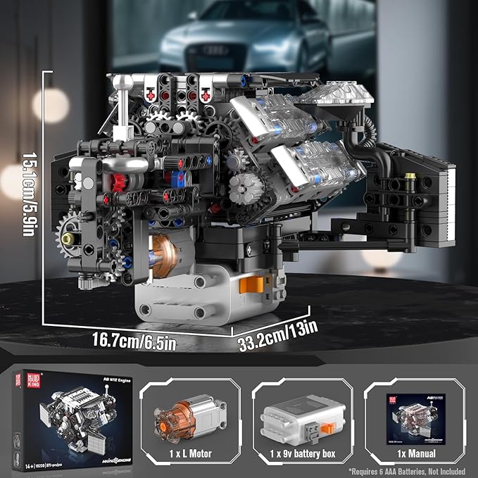 Mould King 10230 W12 Engine Building Block Set MOC Mini Transmission Engine Model Toy for Adults 14+ V8 Engine Series for Display Collection(871 PCS)