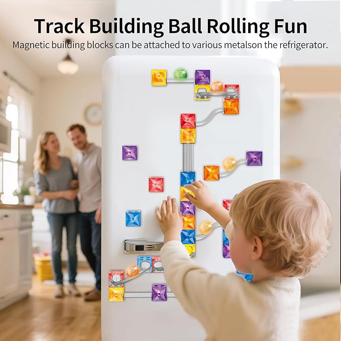 MIEBELY Magnetic Tiles 112 PCS Magnetic Maze Building Blocks Toy for Kids with Glowing Ball Magnet Marble Run Set STEM Education Toddler Toy Building Block Gifts for Boys and Girls 3 4 5 6 7 8 9