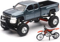 New-Ray Chevrolet 4x4 Gray Silverado Pickup Truck w/Working Suspension and Honda Dirt Bike