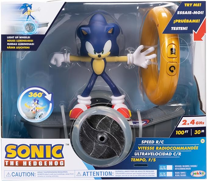JAKKS Pacific Sonic The Hedgehog Speed RC Skateboard Vehicle with Gold Ring Controller – Light Up Wheels &amp 360 Spins Turbo Mode for Extra Boost 2.4GHz 100FT Range