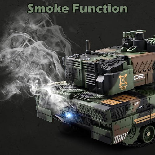 1:24 RC Tank-2.4G Remote Control Army Tank That Shoot BBS with 360° Rotating Turret Auto Demo Sound Light and Smoke All-Terrain Climbing RC Military Vehicle Toy Gift for Boys Ages 6-12