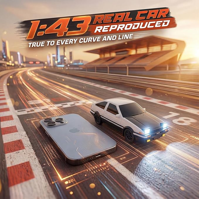 [4WD Edition 1/43 Scale Mini RC Drift Car Toys for Age 8-14 Old Birthday Gifts High Speed Racing Micro Small with Full Proportional RTR 2.4GHz Remote 2 Tire Sets 8 Cones - White