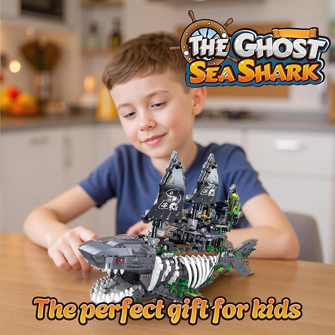 Mechanical Shark Ship Building Blocks Set The Ghost Sea Shark Pirate Ship Building Blocks SetsToys Gift for Kids Adult Collections Enthusiasts