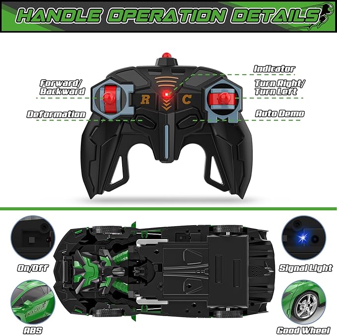 BLUEJAY Transform Rc Cars for Boys 4-7 8-12 2.4Ghz Remote Control Car 1:18 Scale Transforming Robot One-Button Deformation 360° Rotation Car Toy Gifts for Boys 3-5