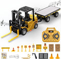 1/64 Full Proportional RC Forklift Toy10 Channel 2 Mode Mini Remote Control Forklift Truck with Flatbed Tow Truck 3 in 1 Transformable Lift Fork &amp Hook &amp Trailer with Lights &amp Sounds for