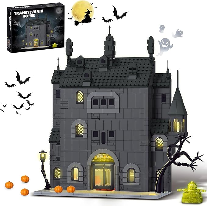 Haunted House Building Set with Lights Halloween Mansion Building Block Toy Compatible with Lego Adults Idea for Boys Girls Movie Fan Age 14+ (1686 PCS)