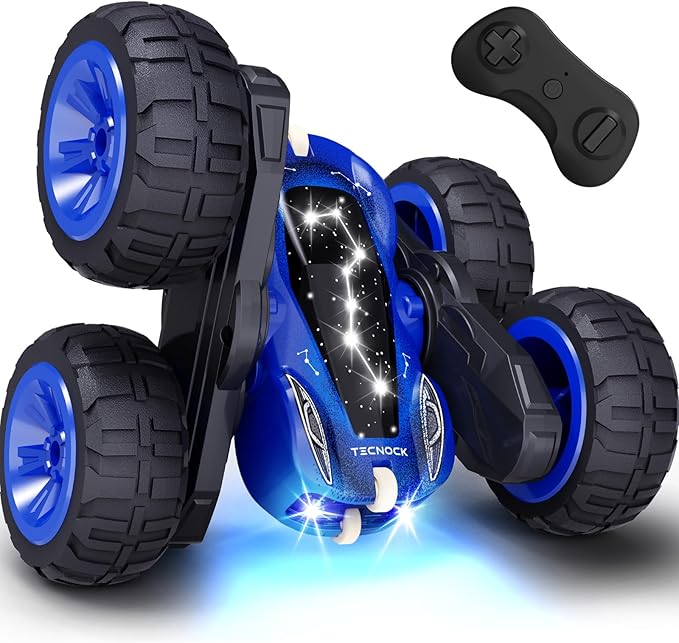 Tecnock Remote Control Car 2.4GHz RC Cars with USB-C Easy Charging 4WD Double Sided 360° Rotates and Flips RC Stunt Car Toys Gift for Boys and Girls Ages 6-8 8-12