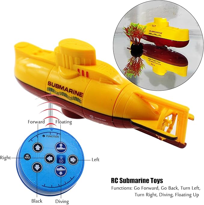 Tipmant Mini RC Submarine Toy Remote Control Boat Electric Dive for Fish Tank Water Tube Kids Gift Yellow