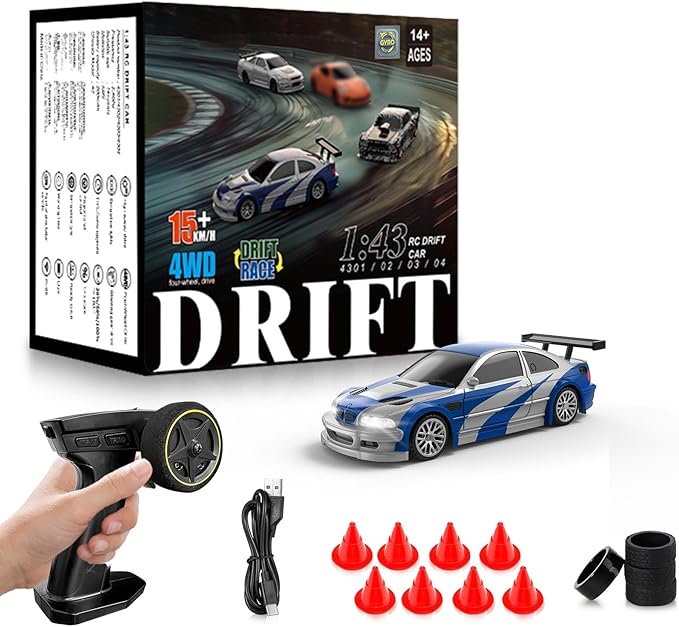 RC Drift car 1/43 Mini Rc Drift car with Gyroscope 2.4GHz Full Proportional Remote control Cars 4WD High Speed Racing with Lights Racing Tires Model Cars Gift for Adults Kids Boys Girls