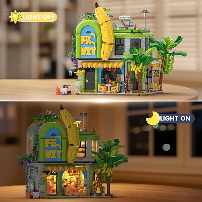 Banana Shop House City Building Sets Creative House Modular Architecture Toy with LED Lights STEM Educational Construction Kit Birthday Gifts for Adults and Kids Boys Girls Age 8-12+ (2165 PCS)