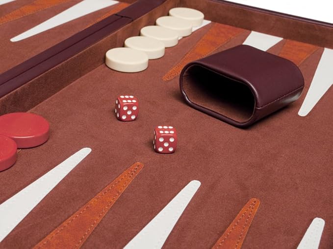 21-inch Backgammon Set - Brown Board and Playing Surface - White and Light Brown Points