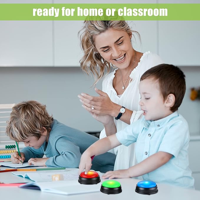 Deekin 16 Pcs Game Buzzers Bulk Assorted Colored Answer Button with Sound and Light Family Feud Buzzer for Classroom Teacher Supplies Back to School Team Game Show and Trivia Nights
