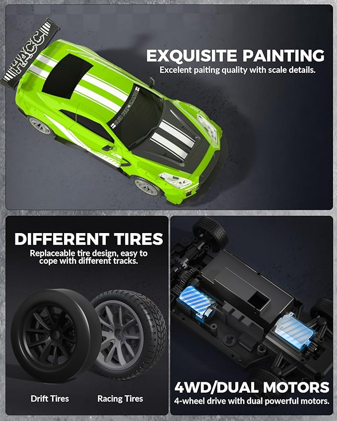RACENT RC Drift Car 1:20 Scale Remote Control Car with LED Light 2.4GHz 20KM/H 4WD High Speed RC Vehicle Racing &amp Drifting Tires Two Batteries Toy Idea Gift for Adults Boys Girls and Kids (Gr